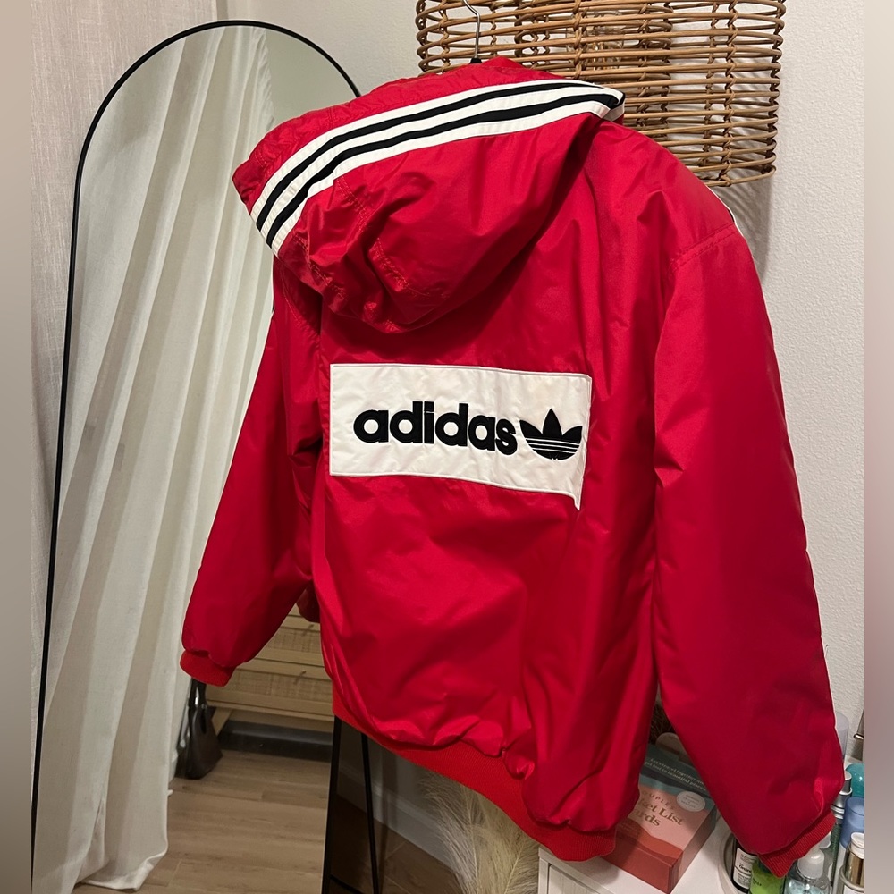 Red Adidas oversized Bomber Jacket - SIZE men’s S